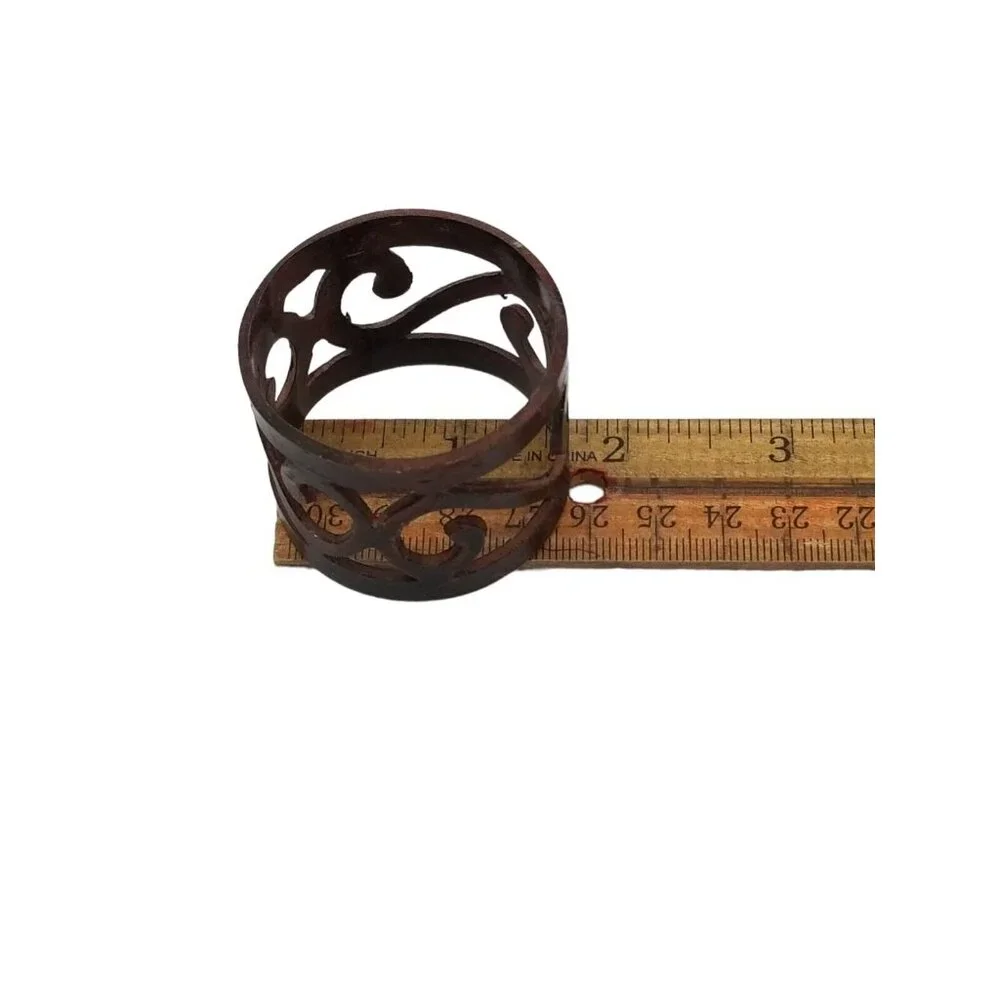 Napkin Ring Holders Set of 8 Metal Cut-Out‎ Scroll Burl Brown Pierced